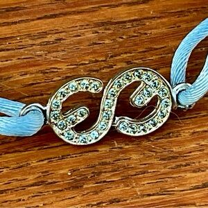 ESCADA Blue Cord Bracelet w/ Swarovski Crystals Logo Adjustable